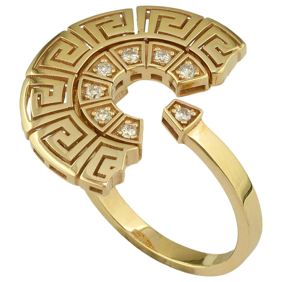 Georgios Collections Bague jonc à motif de clé grecque en or jaune 18 carats et diamants en vente