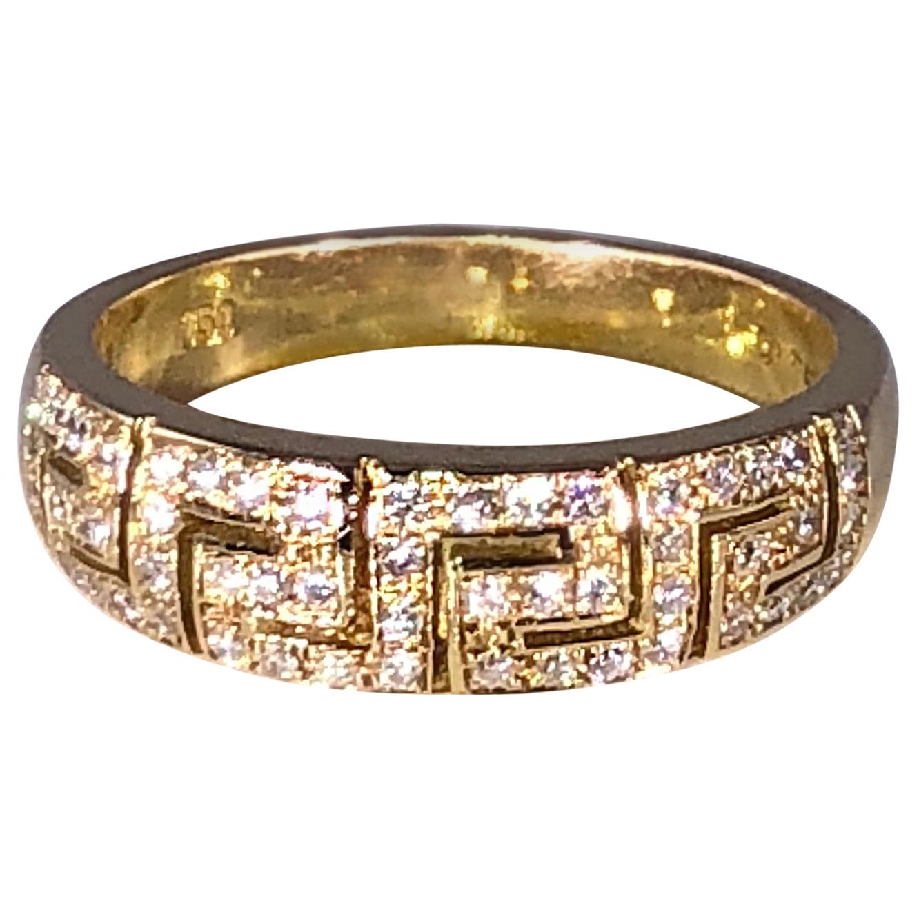 Georgios Collections 18 Karat Yellow Gold Diamond Greek Key Design Band Ring For Sale