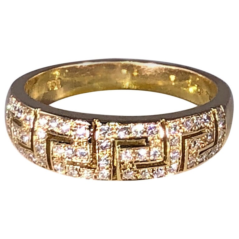 Collections 18 Karat Yellow Gold Diamond Greek Key Design Band