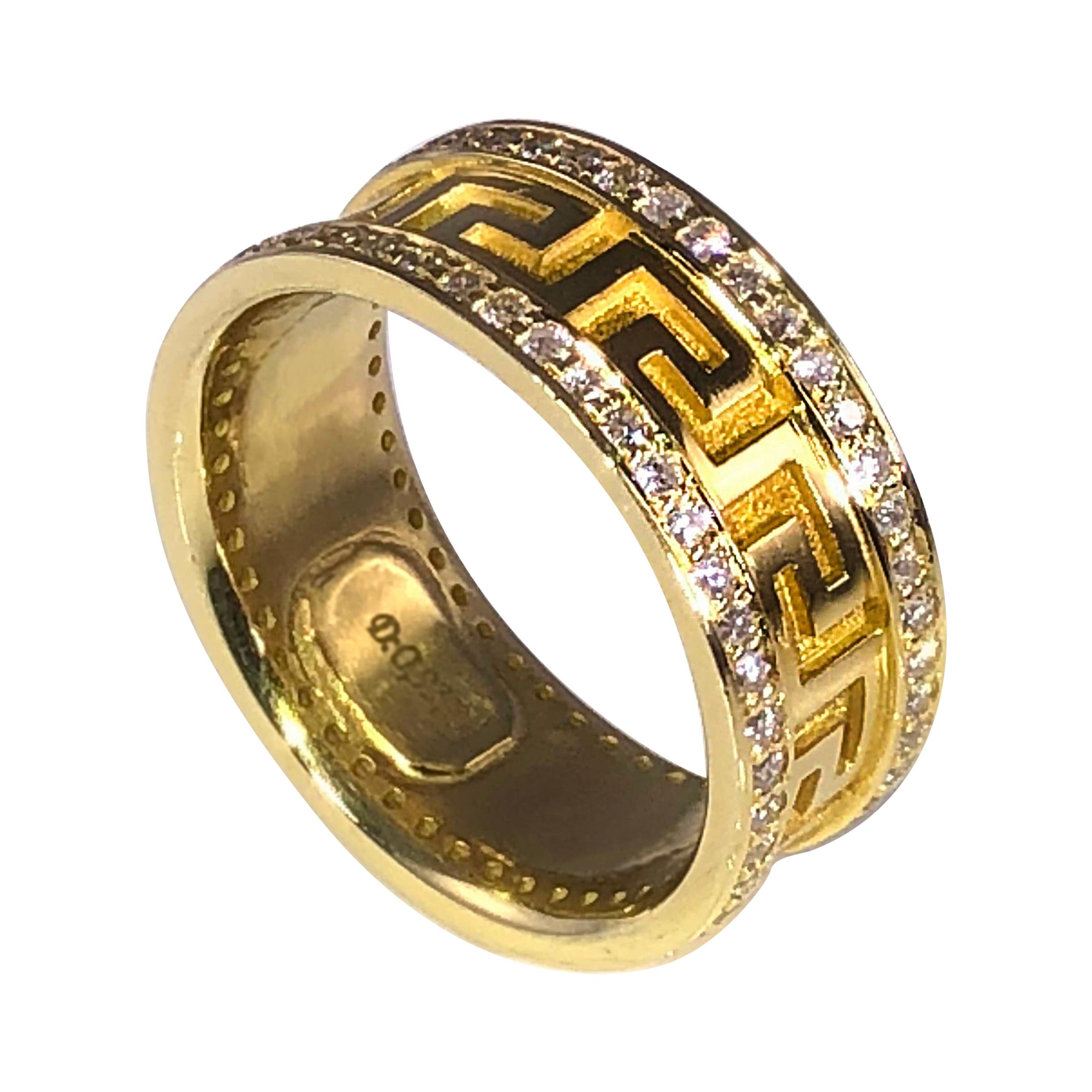 Georgios Collections 18 Karat Yellow Gold Diamond Greek Key Eternity Band Ring
