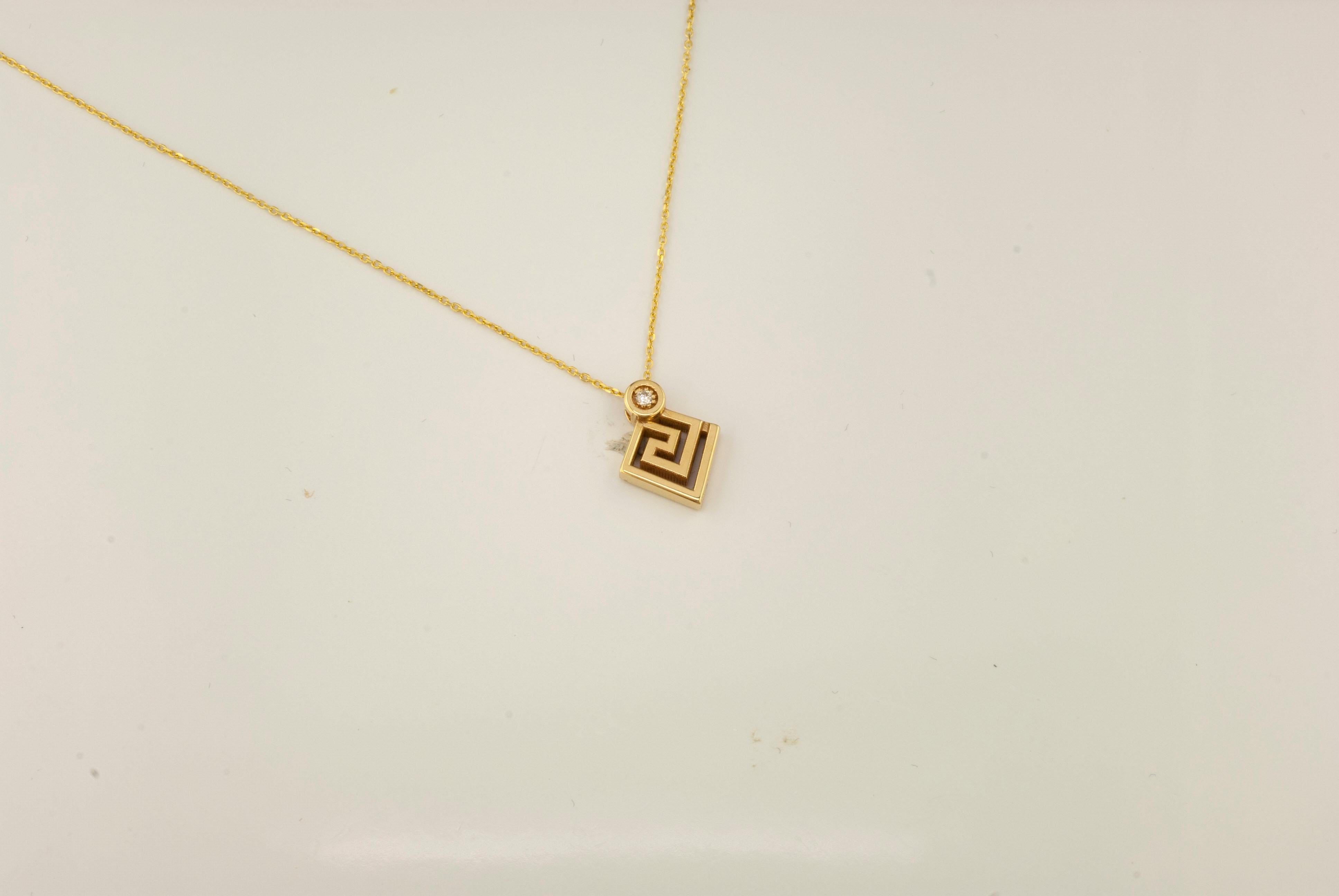 Georgios Collections 18 Karat Yellow Gold Diamond Greek Key Pendant Necklace For Sale 1