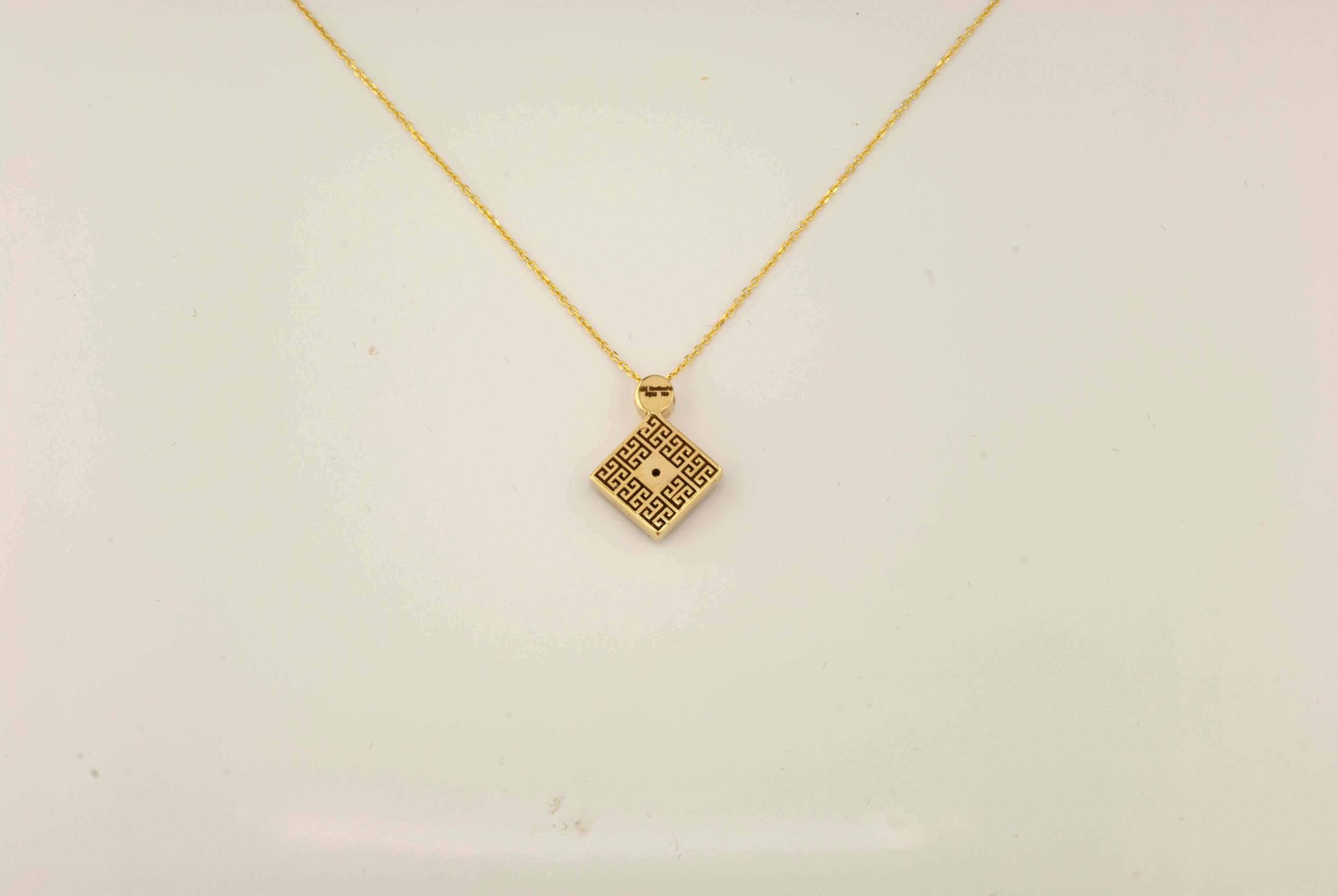 Georgios Collections 18 Karat Yellow Gold Diamond Greek Key Pendant Necklace For Sale 1