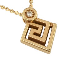 Georgios Collections 18 Karat Yellow Gold Diamond Greek Key Pendant Necklace