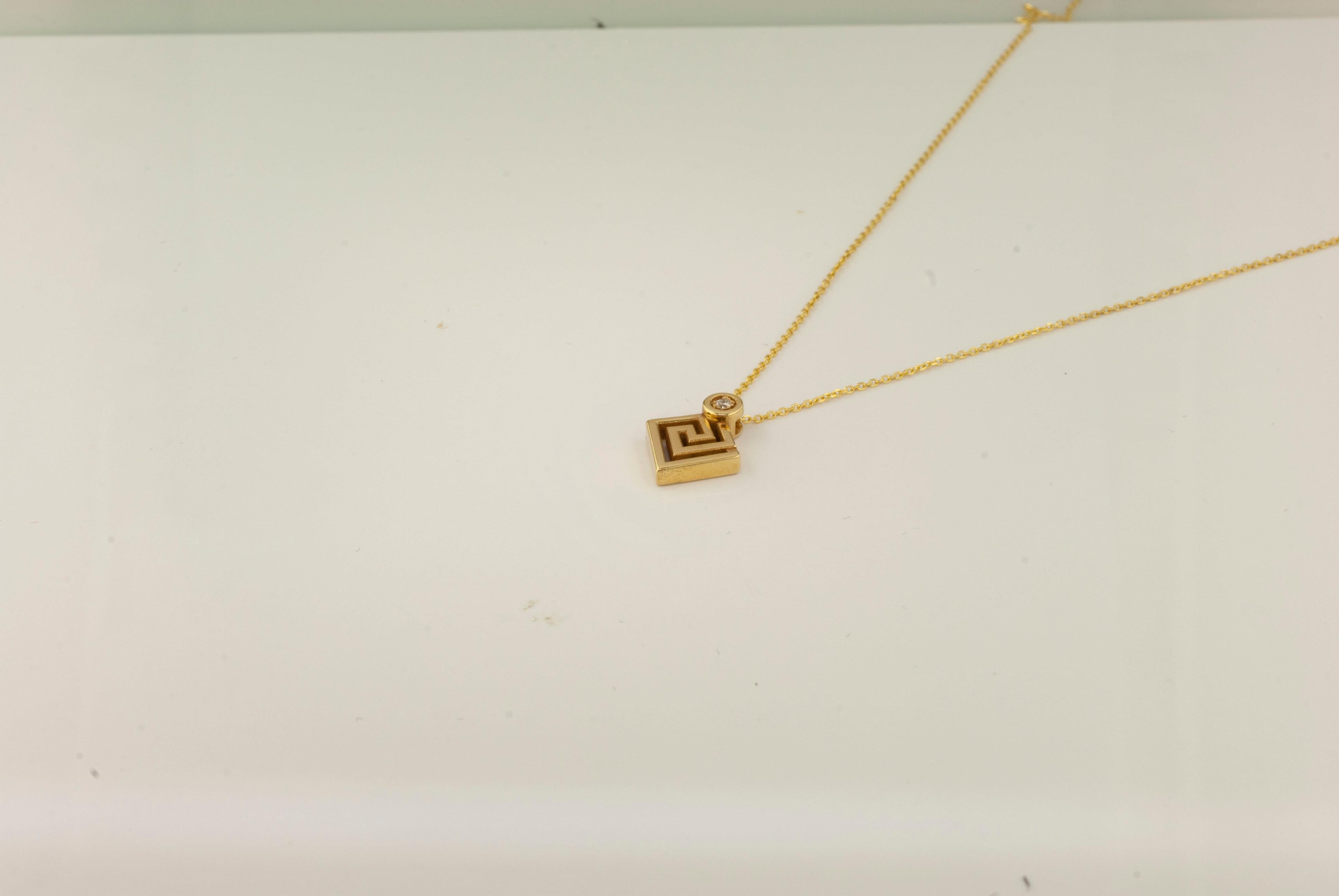 Georgios Collections 18 Karat Yellow Gold Diamond Greek Key Pendant Necklace In New Condition For Sale In Astoria, NY