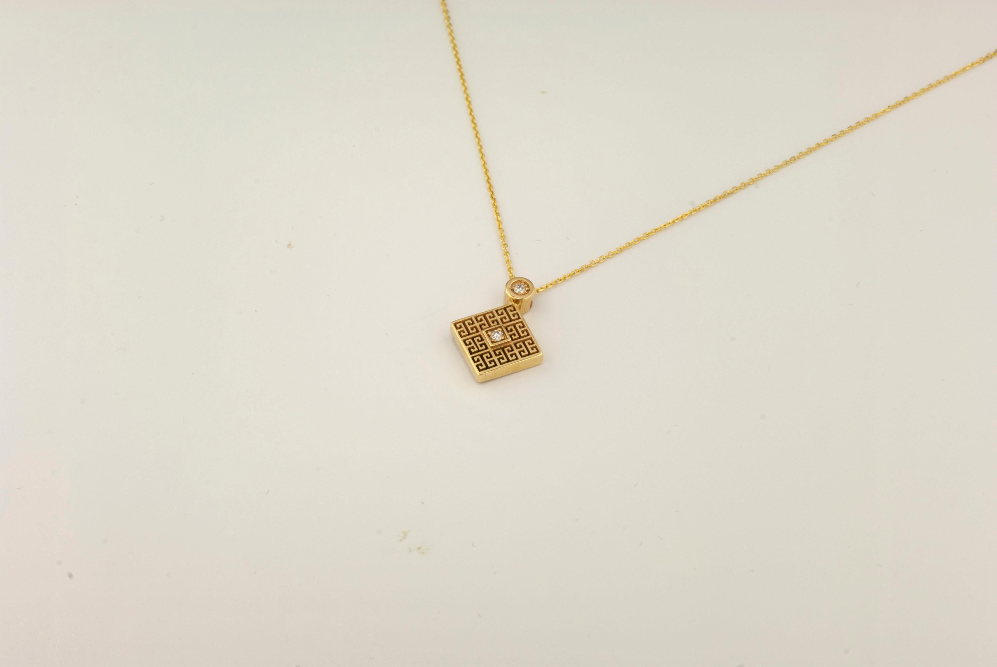 Georgios Collections 18 Karat Yellow Gold Diamond Greek Key Pendant Necklace In New Condition For Sale In Astoria, NY
