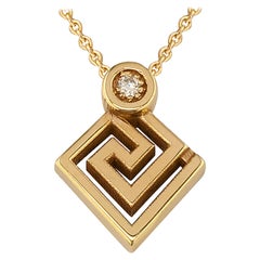 Georgios Collections 18 Karat Yellow Gold Diamond Greek Key Pendant Necklace