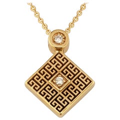 Georgios Collections Collier pendentif clé grecque en or jaune 18 carats et diamants