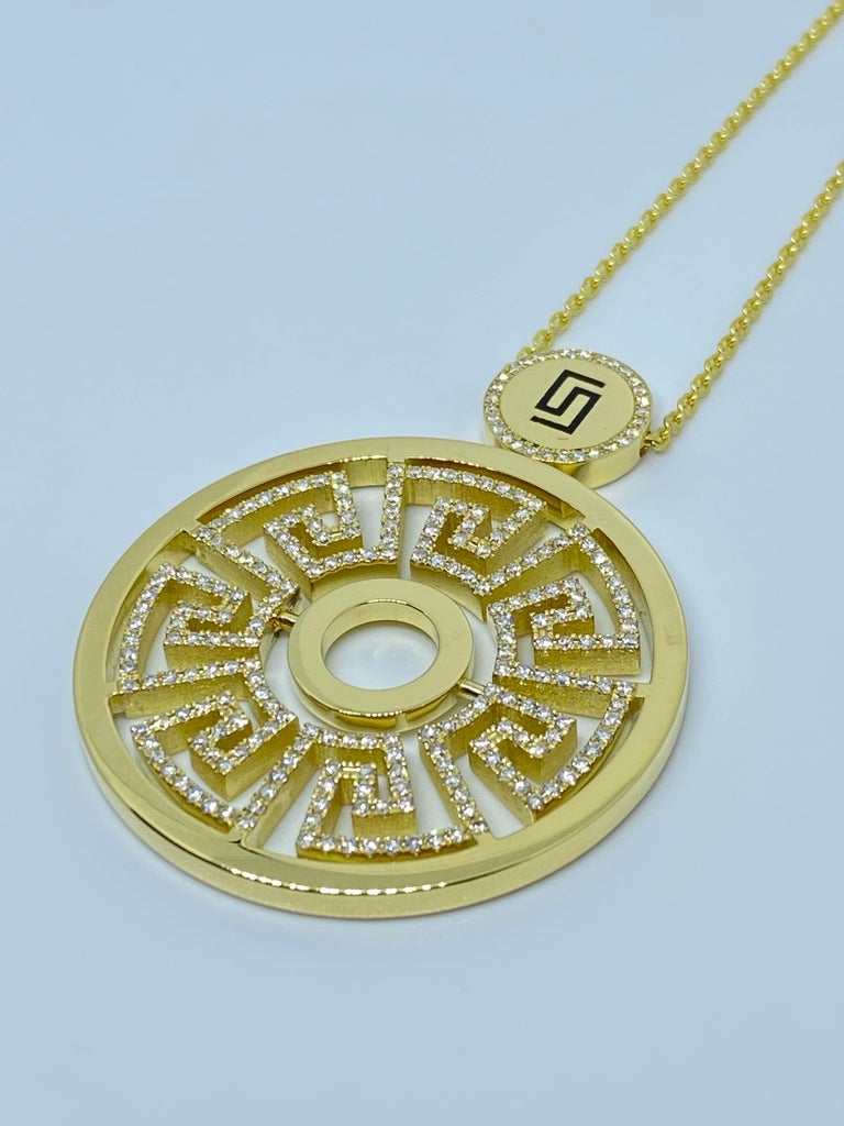 Collections 18 Karat Yellow Gold Diamond Greek Key Round Drop