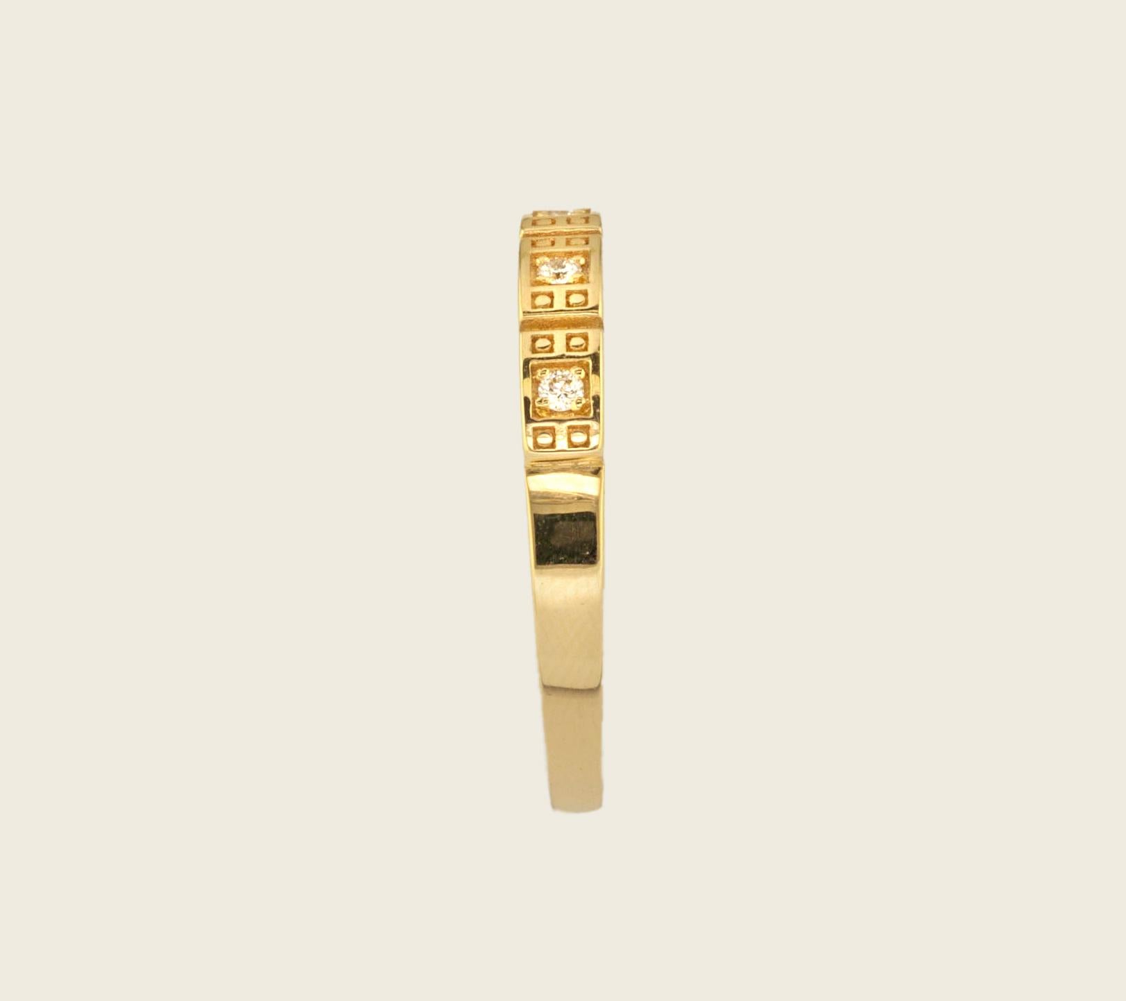 Georgios Collections 18 Karat Yellow Gold Diamond Greek Key Thin Band Ring In New Condition For Sale In Astoria, NY