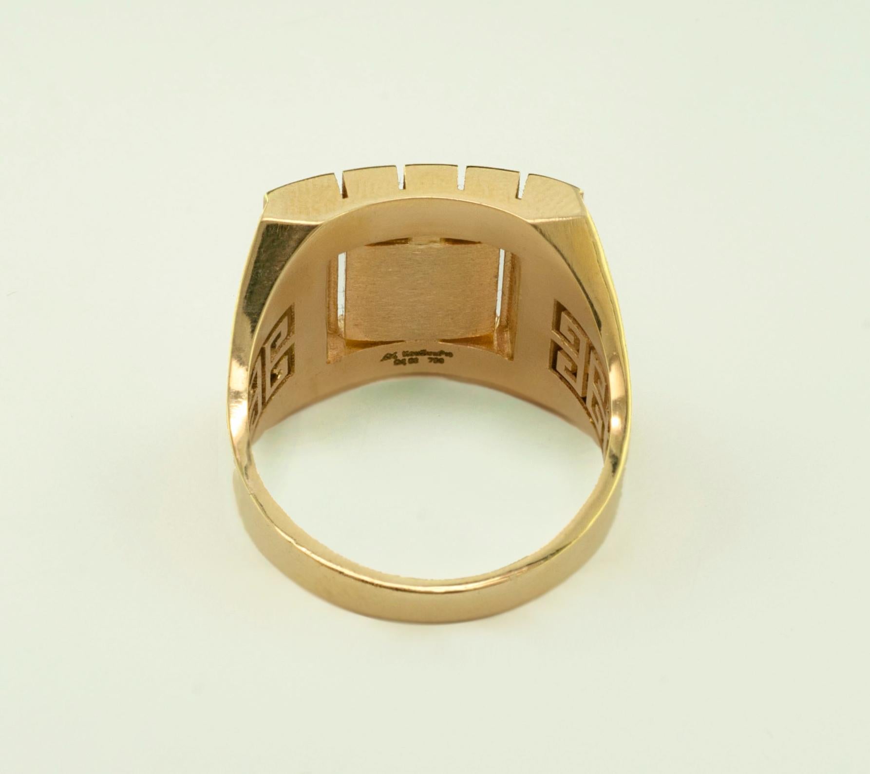 Georgios Collections 18 Karat Yellow Gold Diamond Greek Key Unisex Band Ring For Sale 1