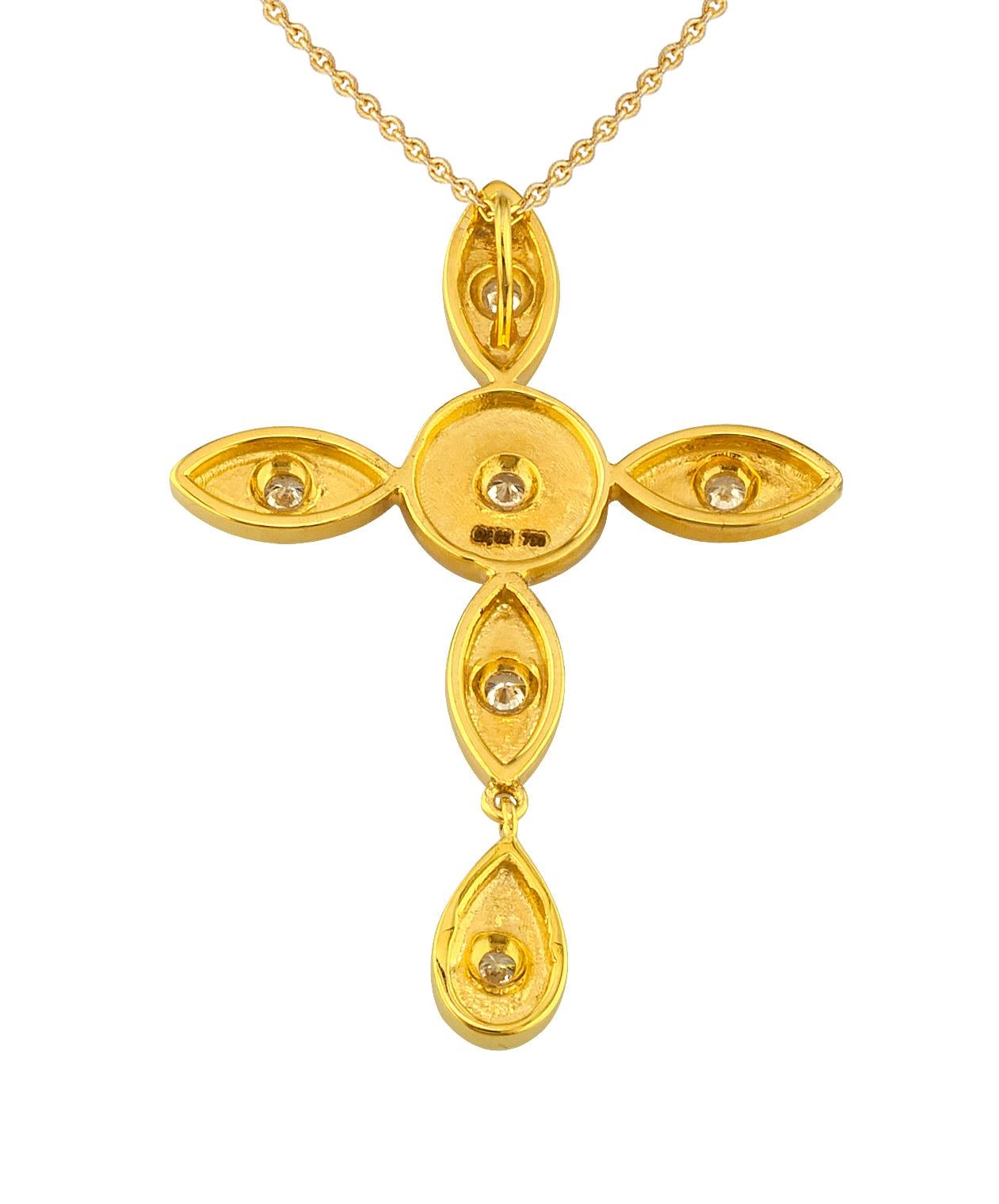 Women's or Men's Georgios Collections 18 Karat Yellow Gold Diamond Long Cross Pendant with Chain For Sale