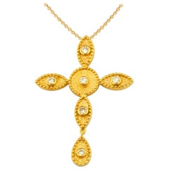 Georgios Collections Pendentif croix longue en or jaune 18 carats avec chaîne