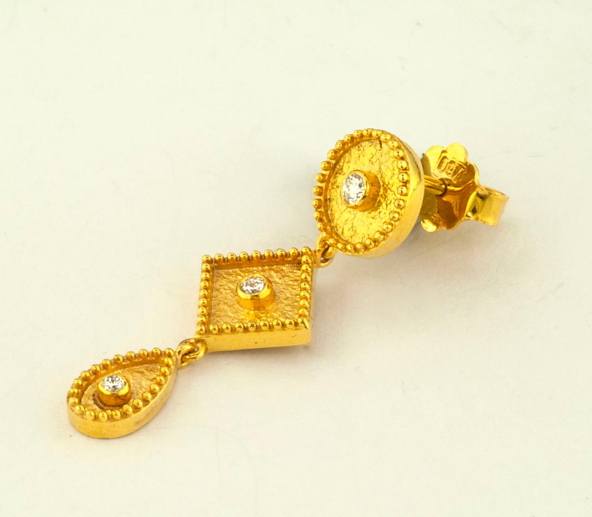 Georgios Collections 18 Karat Yellow Gold Diamond Long Dangle Drop Earrings For Sale 5