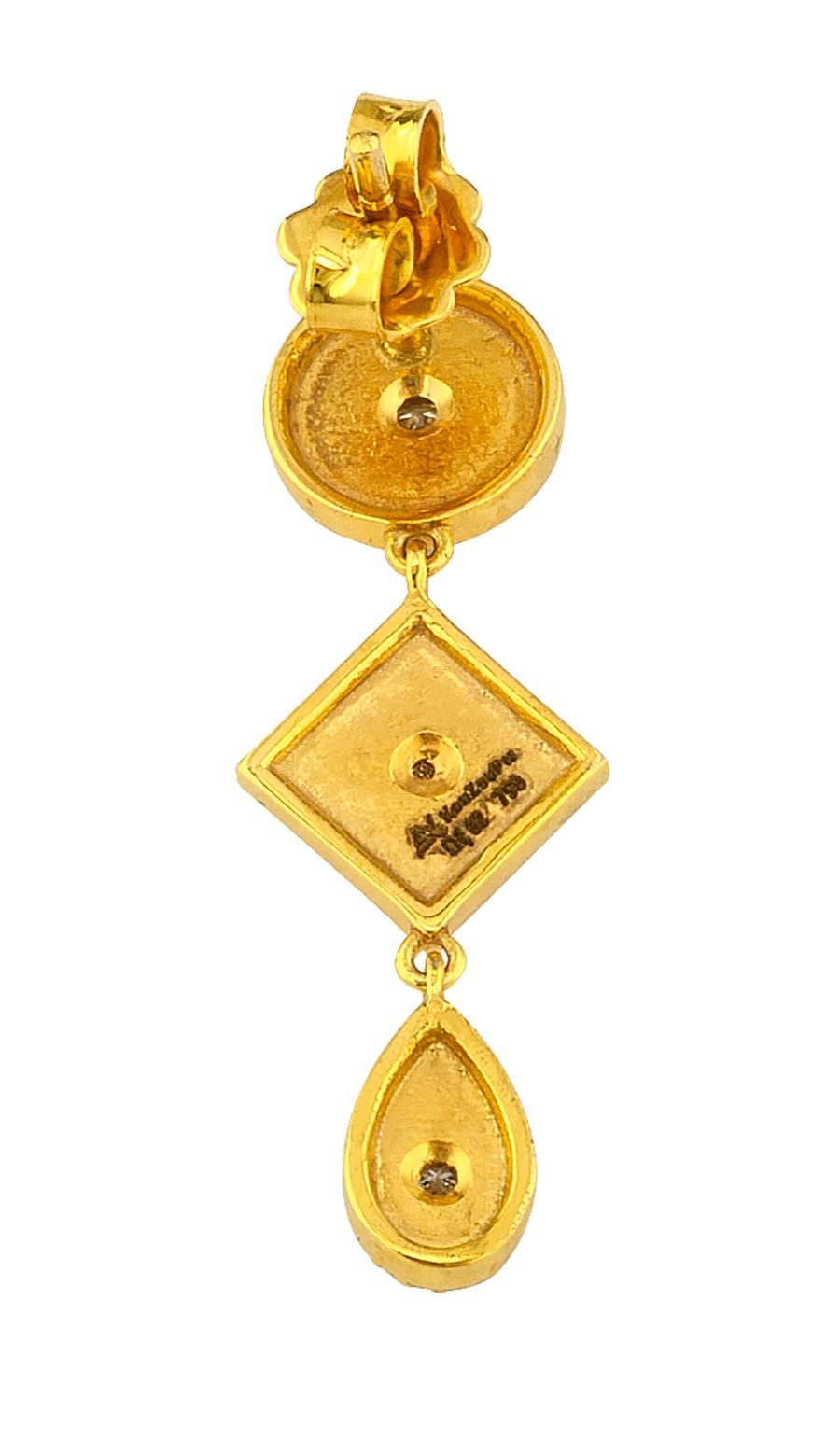 Brilliant Cut Georgios Collections 18 Karat Yellow Gold Diamond Long Dangle Drop Earrings For Sale