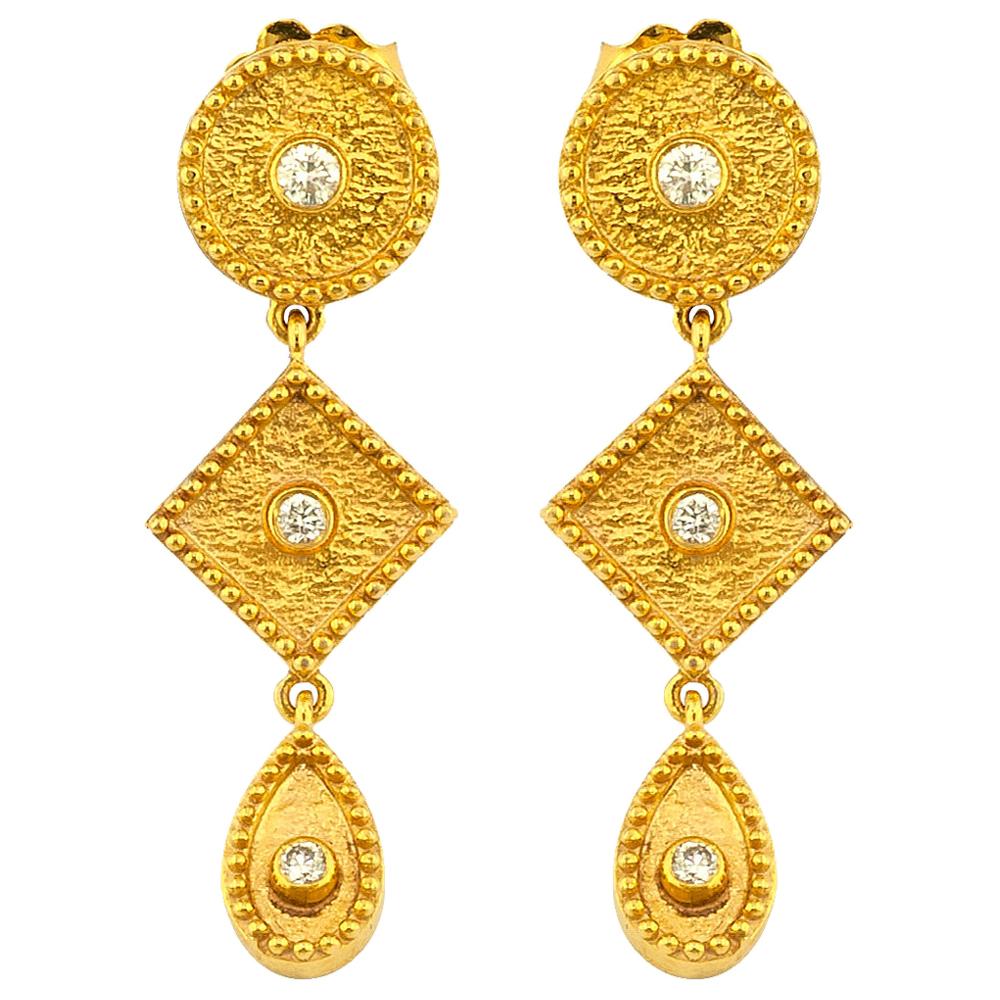 Georgios Collections 18 Karat Yellow Gold Diamond Long Dangle Drop Earrings