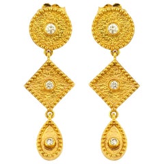 Georgios Collections 18 Karat Yellow Gold Diamond Long Dangle Drop Earrings