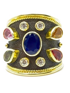 Georgios Collections 18 Karat Yellow Gold Diamond Multi-Color Sapphire Band Ring