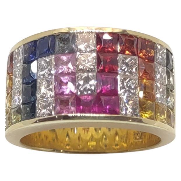 Georgios Collections Bague à anneau en or jaune 18 carats avec diamants et saphirs multicolores