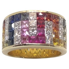 Georgios Collections 18 Karat Yellow Gold Diamond Multi-Color Sapphire Band Ring