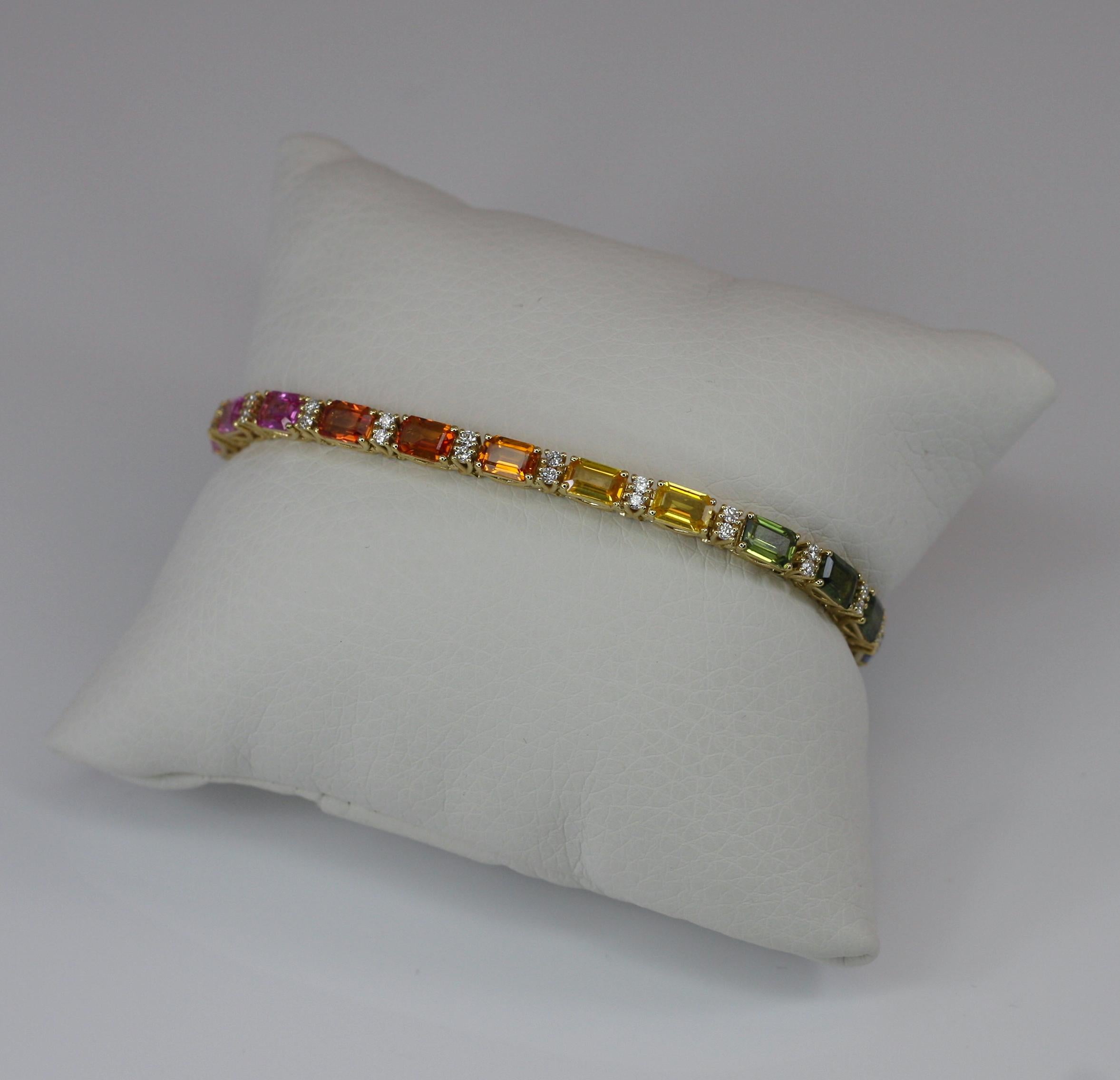 Georgios Collections 18 Karat Yellow Gold Diamond Multi-Color Sapphire Bracelet For Sale 10