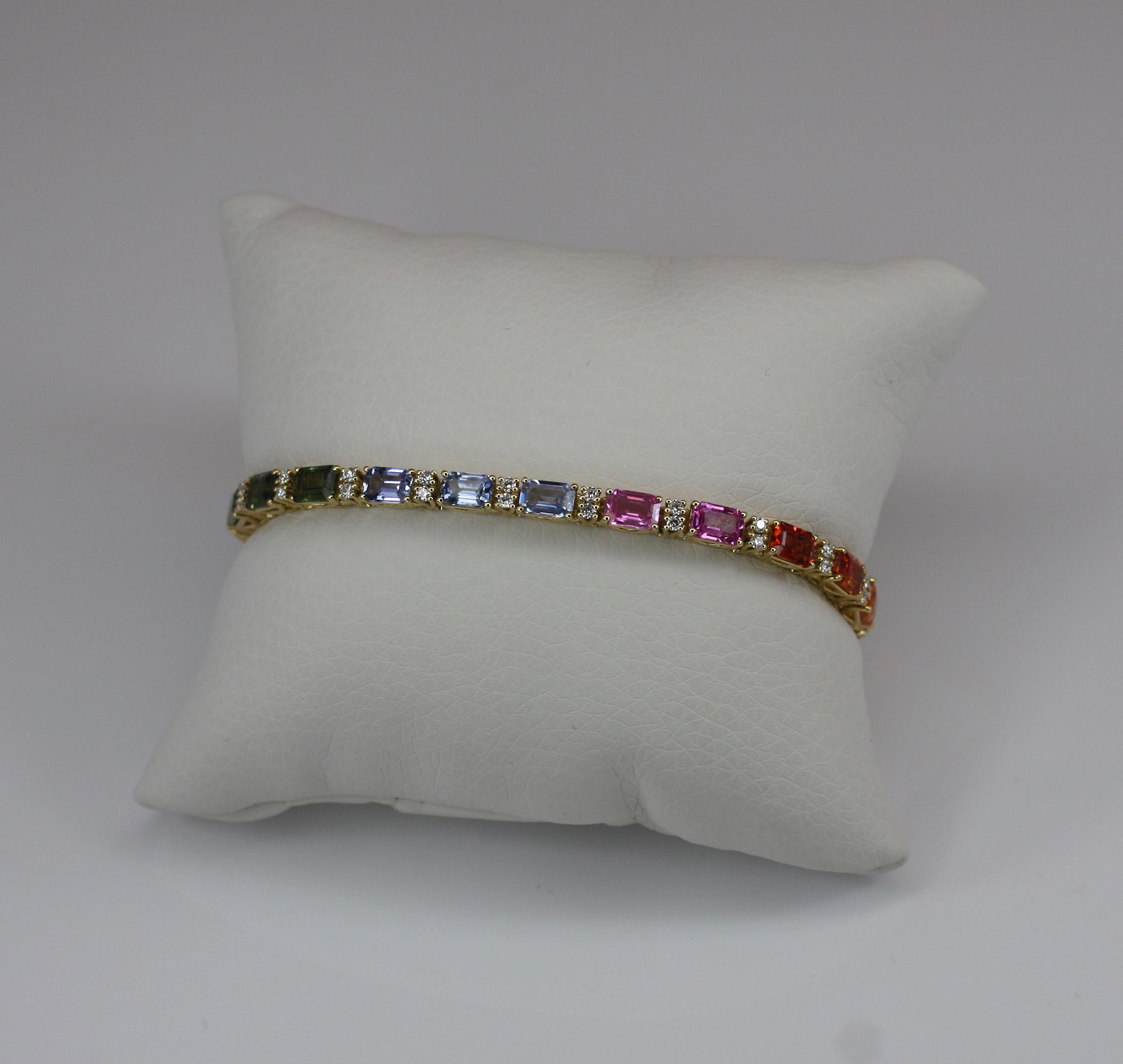 Georgios Collections 18 Karat Yellow Gold Diamond Multi-Color Sapphire Bracelet For Sale 13