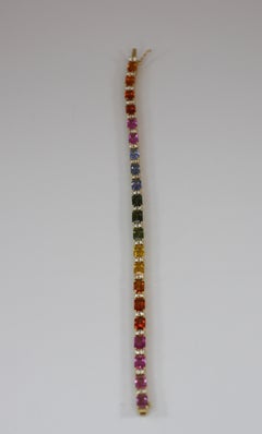 Georgios Collections 18 Karat Yellow Gold Diamond Multi-Color Sapphire Bracelet