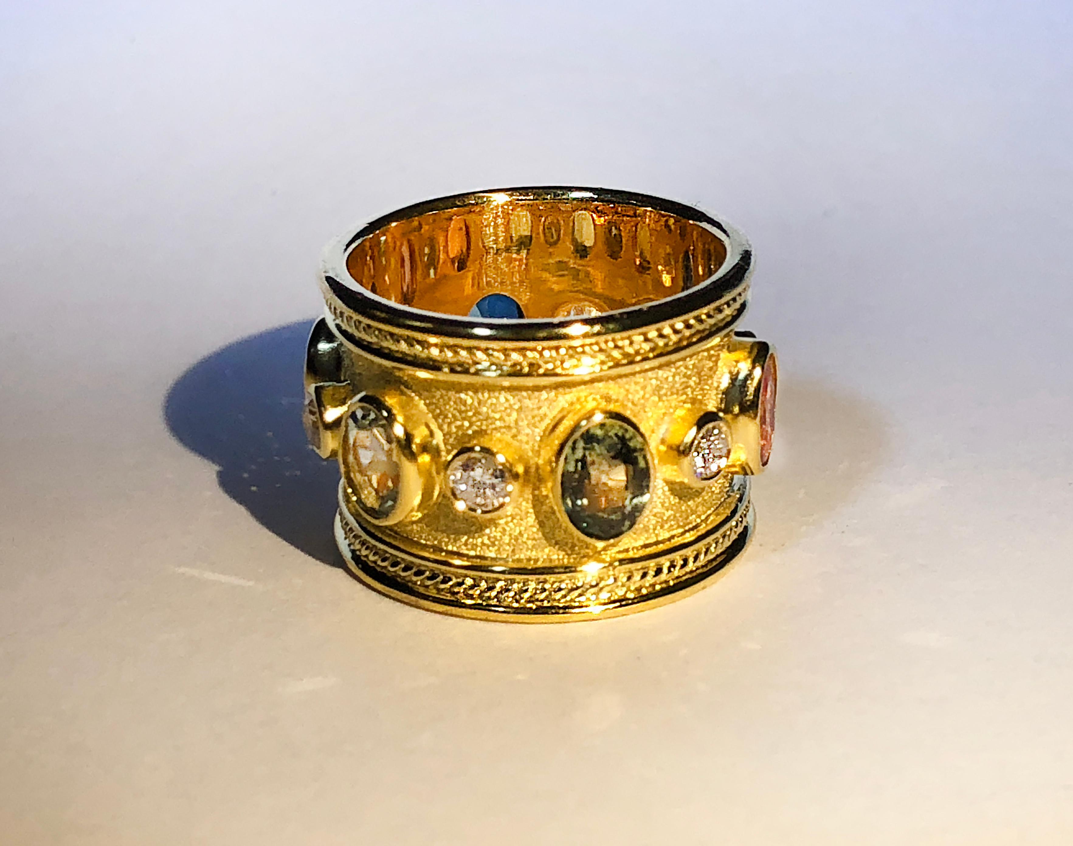 Georgios Kollektionen 18 Karat Gelbgold Diamant Multi Edelstein breiter Bandring im Zustand „Neu“ im Angebot in Astoria, NY