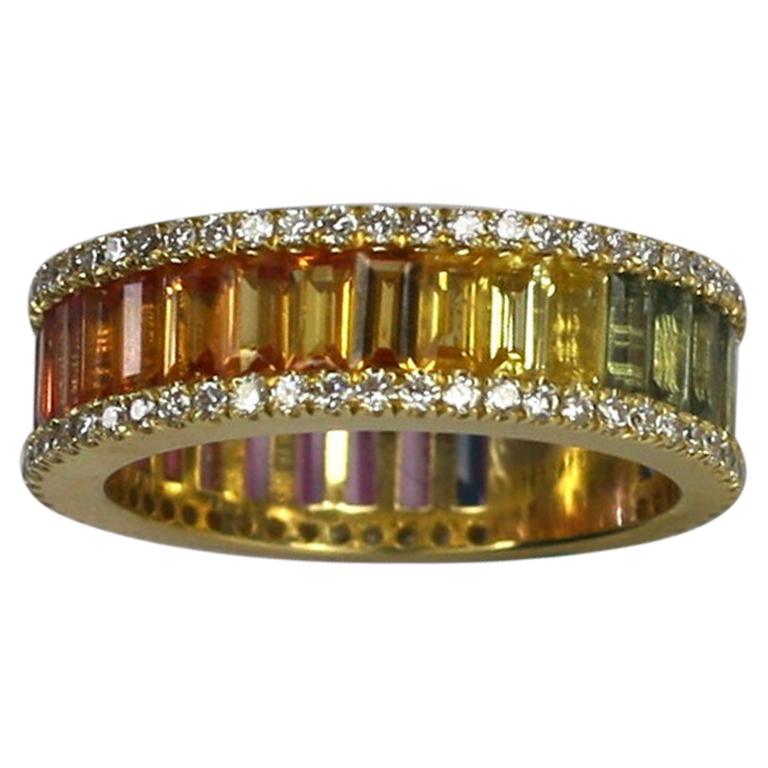 Georgios Collections 18 Karat Yellow Gold Diamond Multi-Rainbow Sapphire Ring