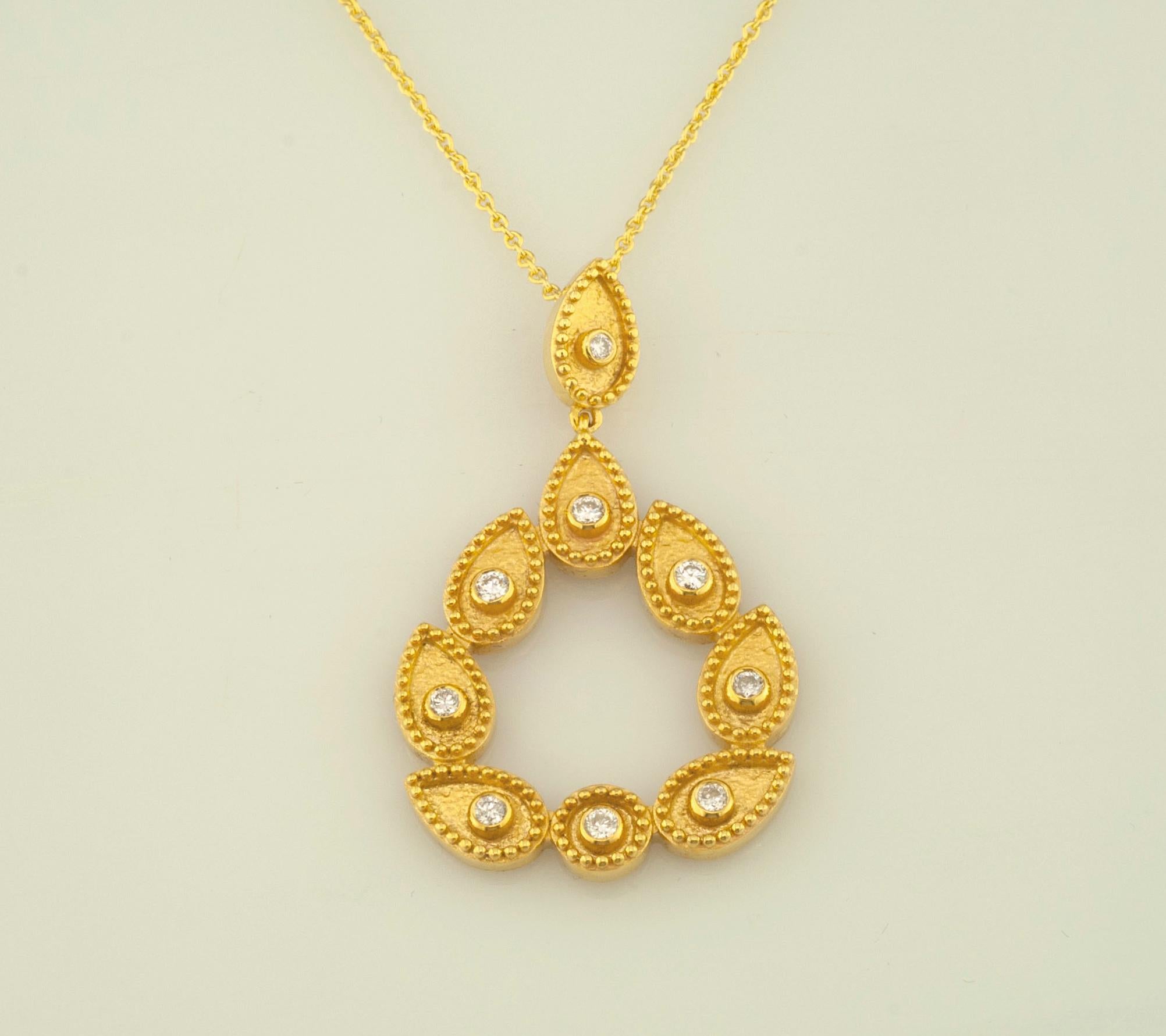 Collar Colgante Diamante Forma Pera Oro Amarillo 18 Kilates Georgios Collections Contemporáneo en venta