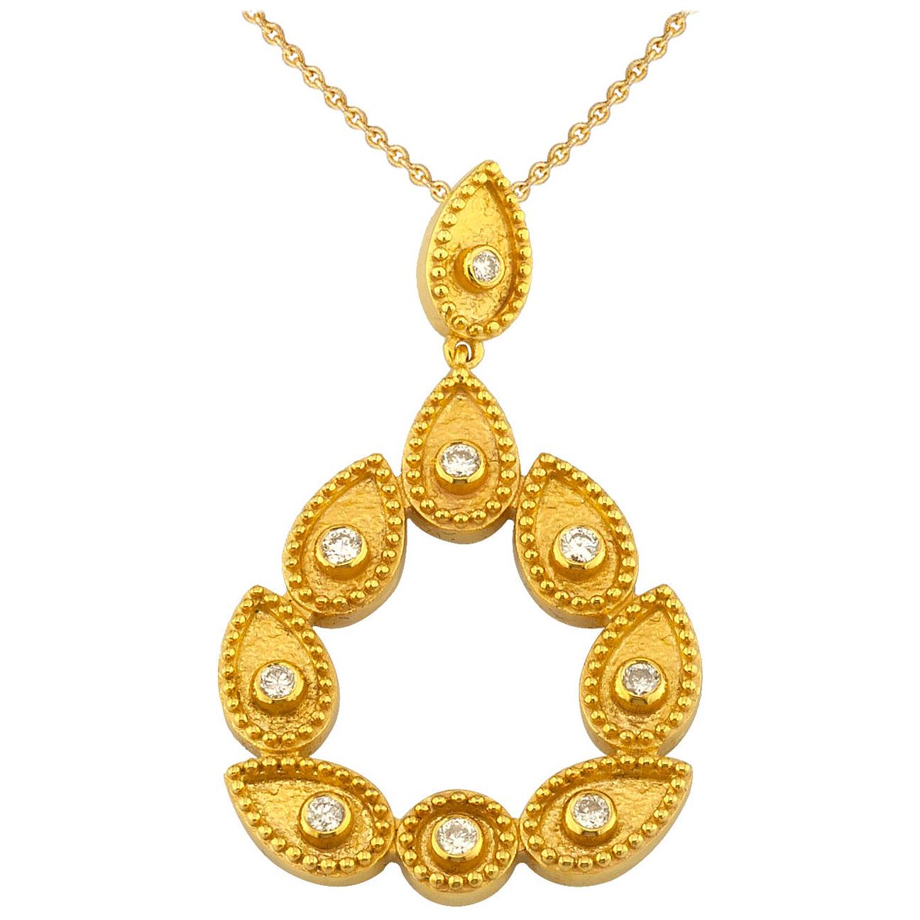 Georgios Collections 18 Karat Yellow Gold Diamond Pear Shape Pendant Necklace For Sale