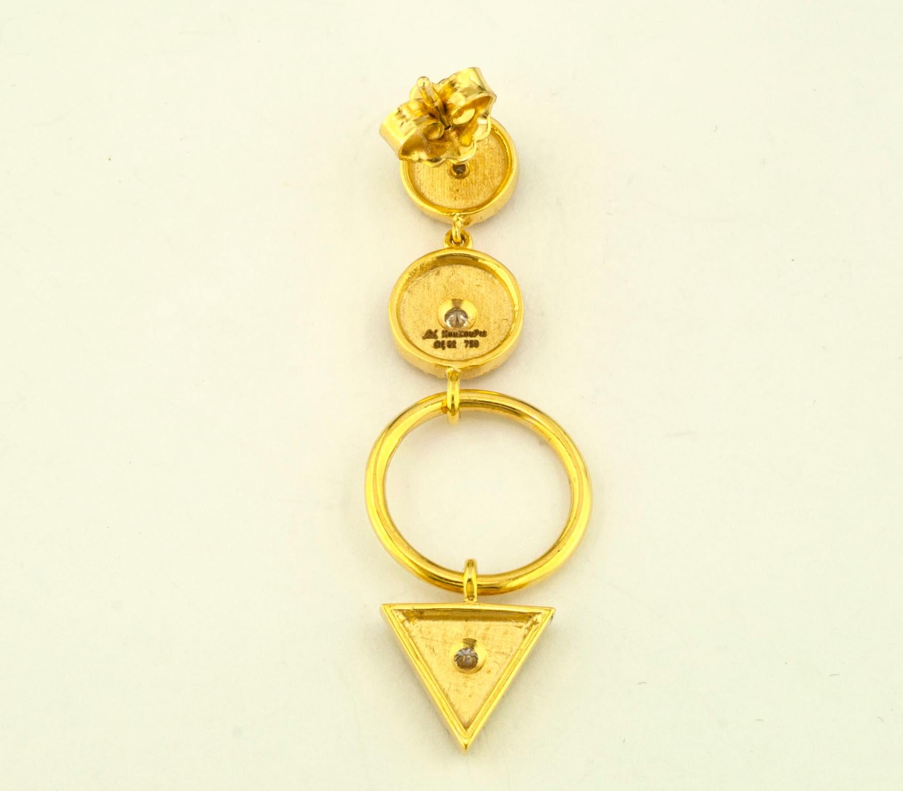 Georgios Collections 18 Karat Yellow Gold Diamond Ring Drop Dangle Long Earrings For Sale 4
