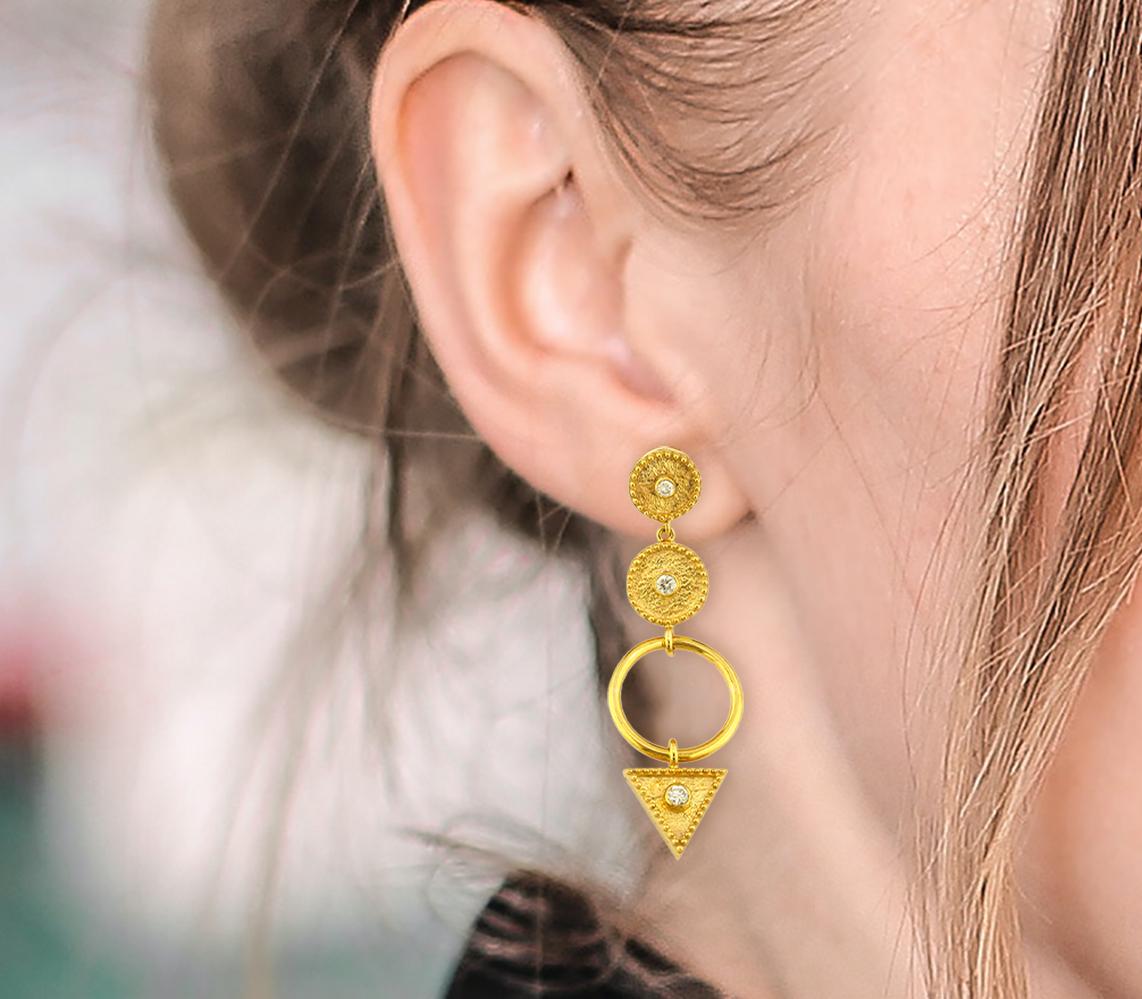 Georgios Collections 18 Karat Yellow Gold Diamond Ring Drop Dangle Long Earrings For Sale 5