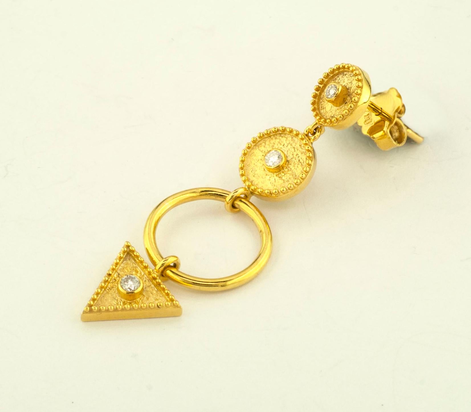 Georgios Collections 18 Karat Yellow Gold Diamond Ring Drop Dangle Long Earrings For Sale 6