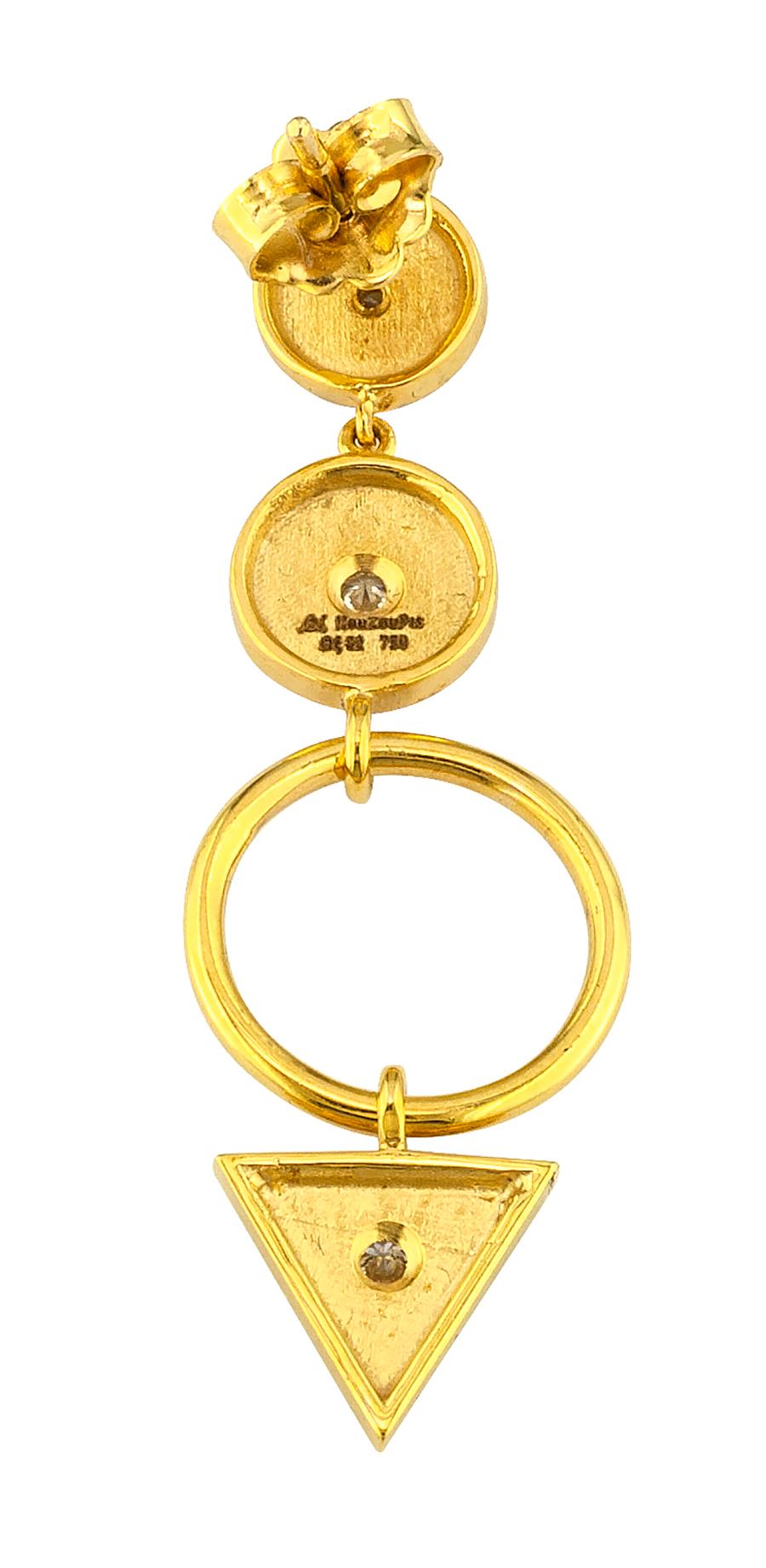 Brilliant Cut Georgios Collections 18 Karat Yellow Gold Diamond Ring Drop Dangle Long Earrings For Sale