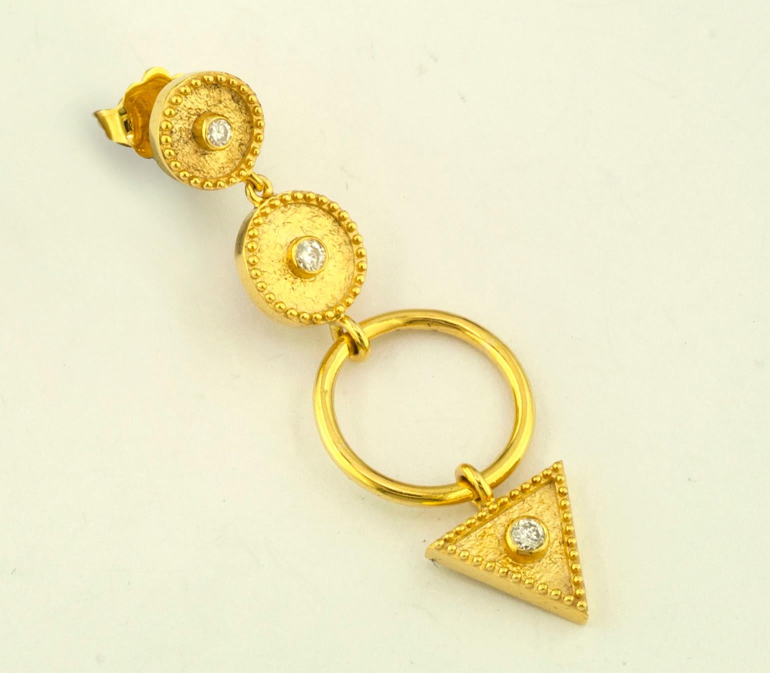Georgios Collections 18 Karat Yellow Gold Diamond Ring Drop Dangle Long Earrings In New Condition For Sale In Astoria, NY