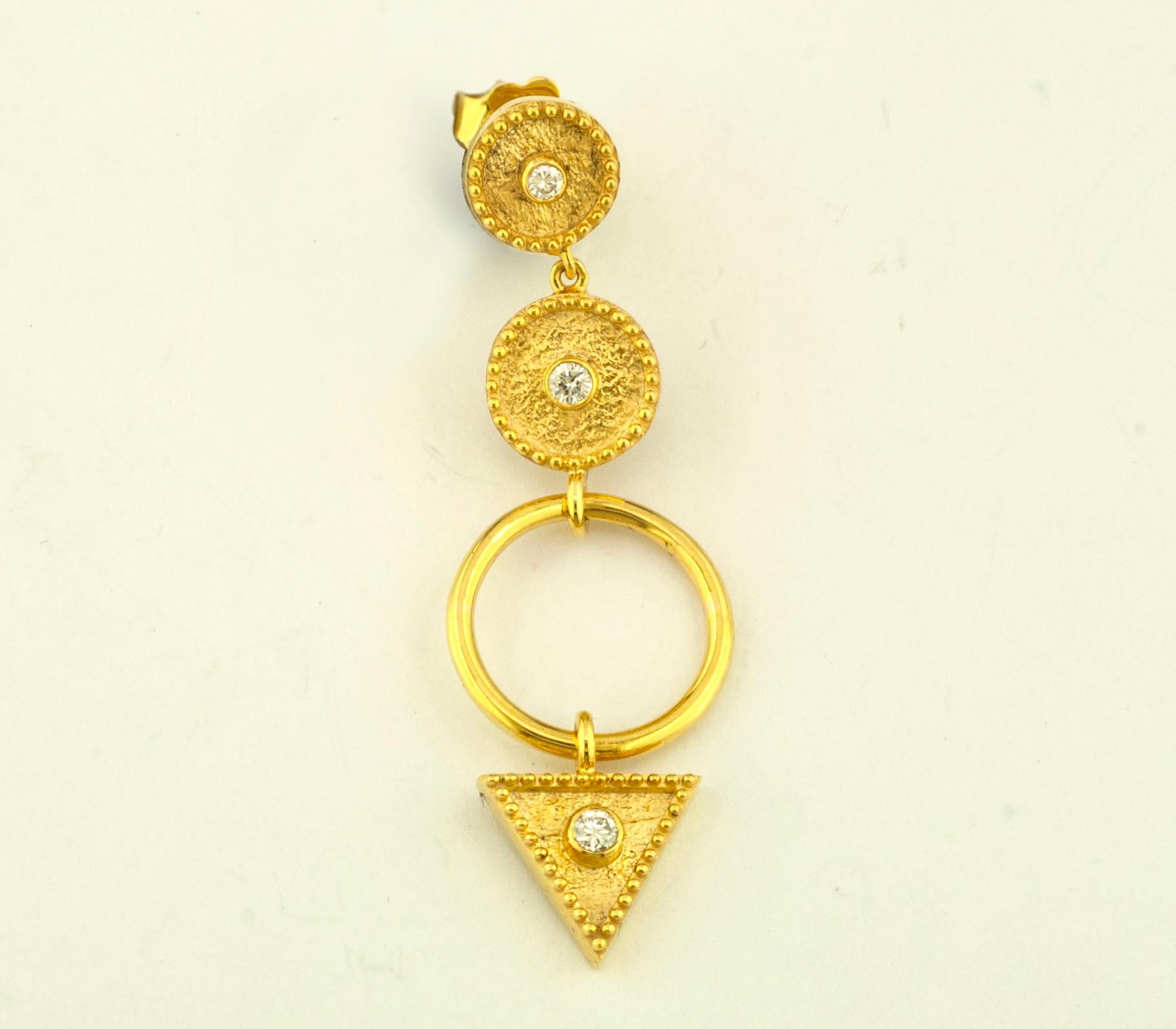 Georgios Collections 18 Karat Yellow Gold Diamond Ring Drop Dangle Long Earrings For Sale 2