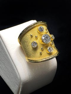 Georgios Collections Anillo ancho con diamantes en oro amarillo de 18 quilates