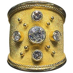 Georgios Collections Bague à large anneau en or jaune 18 carats et diamants