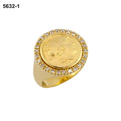 Georgios Collections 18 Karat Yellow Gold Diamond Bezel Athina Coin Band Ring