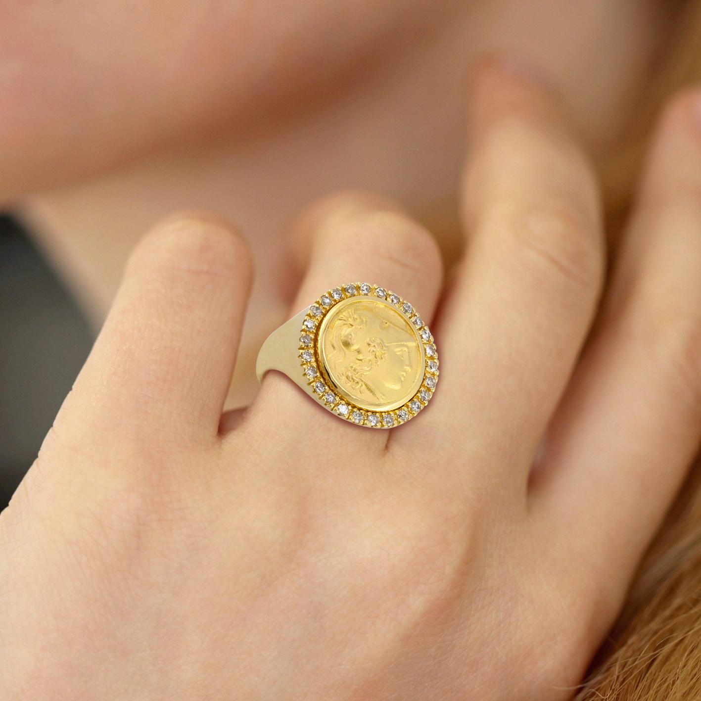 gold coin ring with diamonds