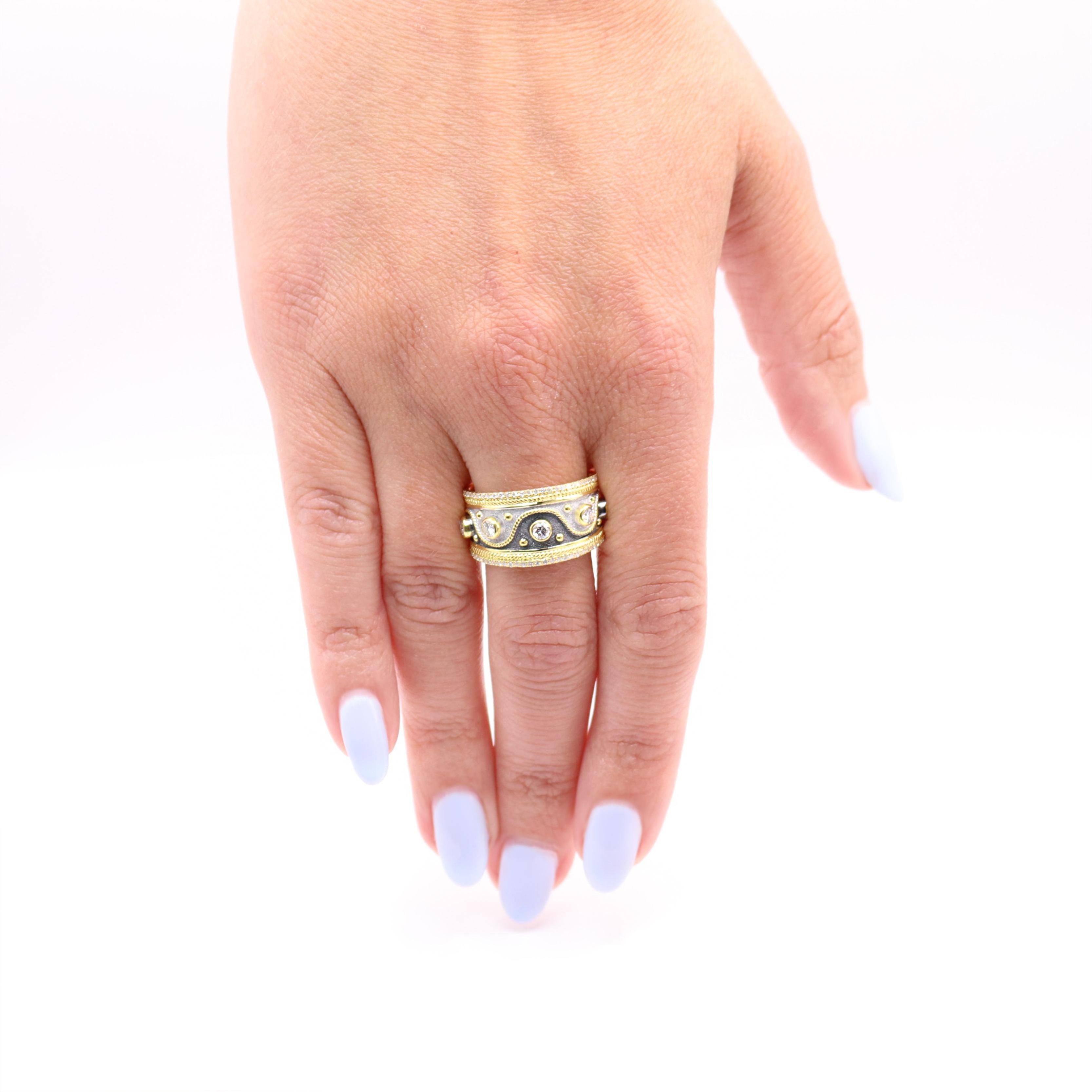 Georgios Collections 18 Karat Yellow Gold Diamond Ring with Black, White Rhodium For Sale 6