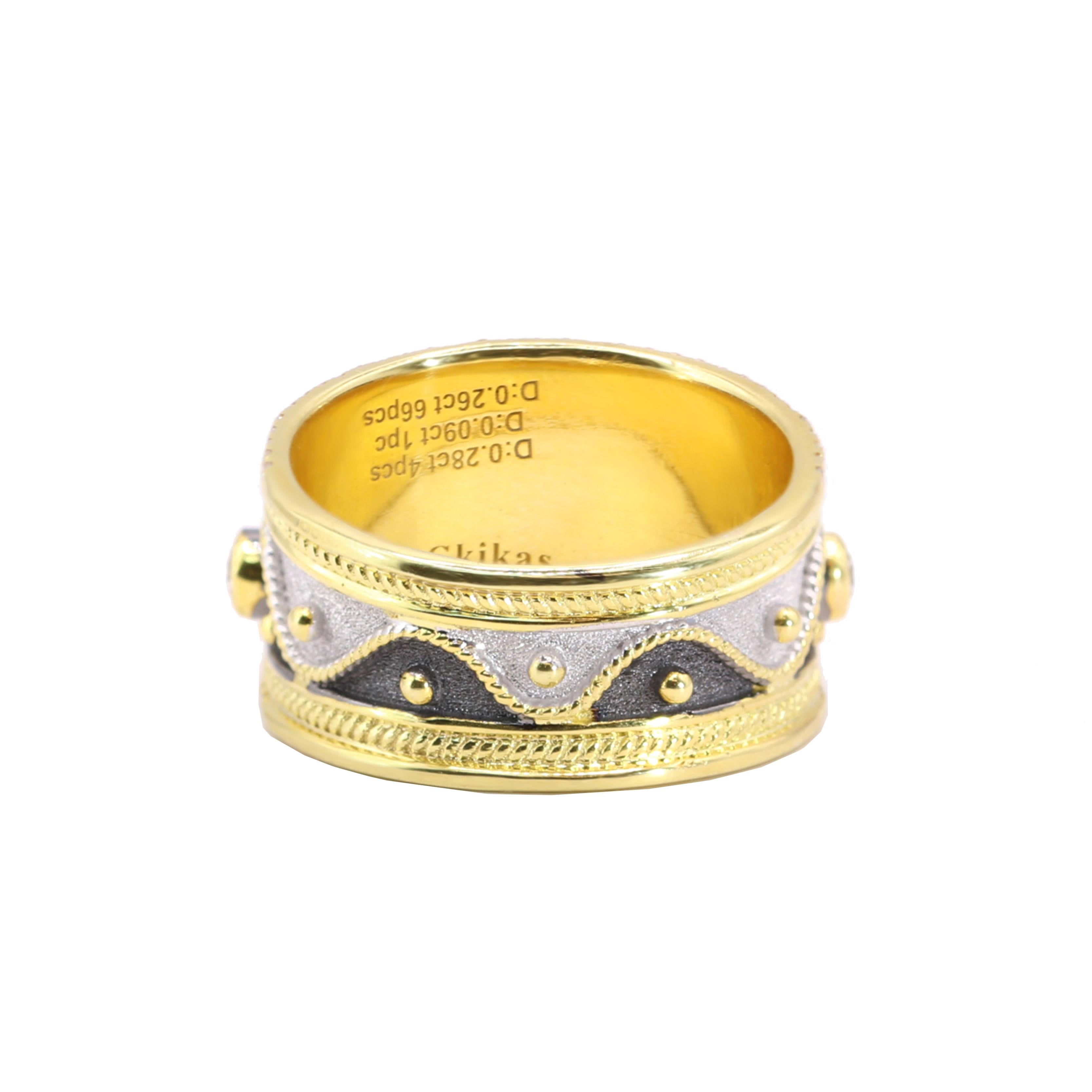 Brilliant Cut Georgios Collections 18 Karat Yellow Gold Diamond Ring with Black, White Rhodium For Sale