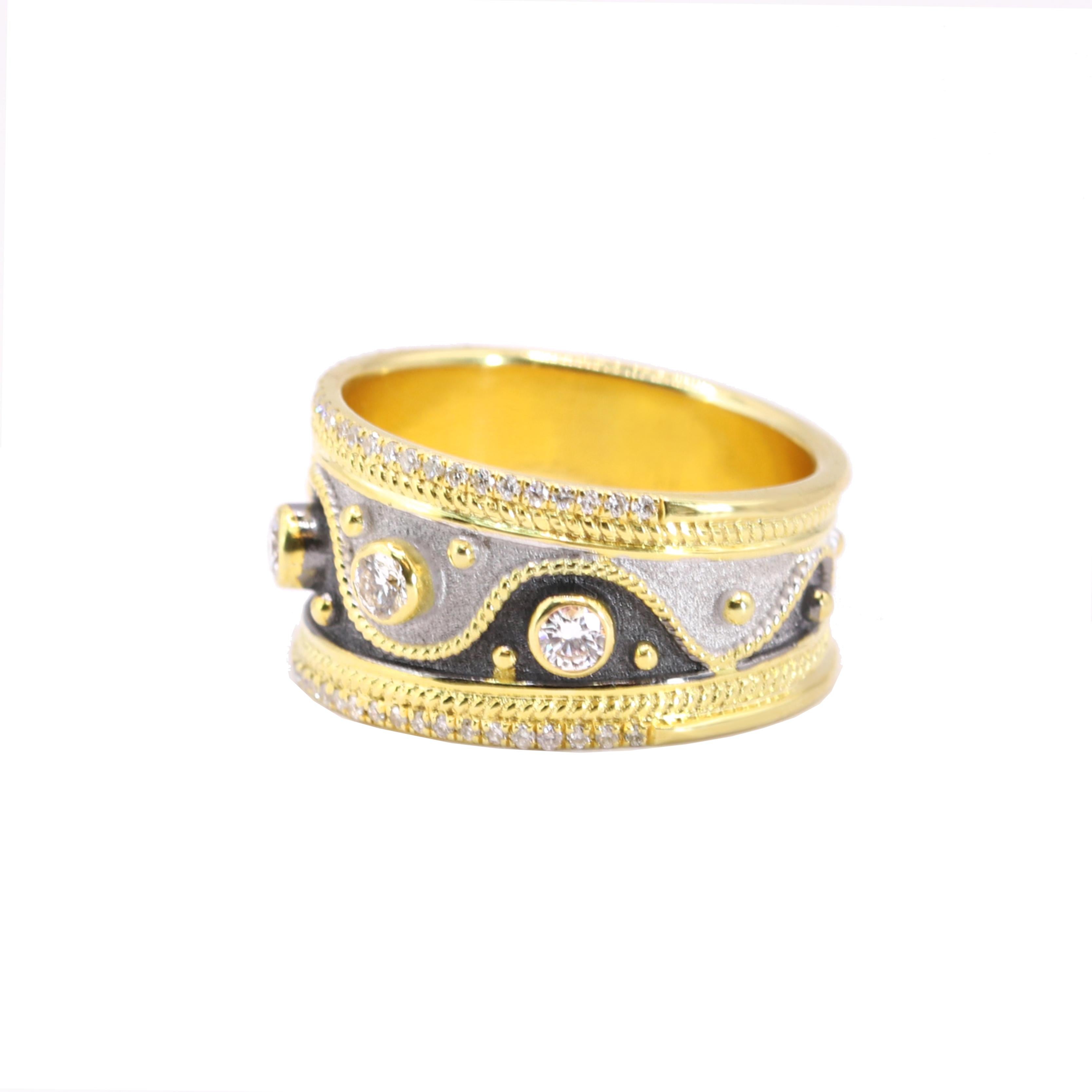 Georgios Collections 18 Karat Yellow Gold Diamond Ring with Black, White Rhodium In New Condition For Sale In Astoria, NY