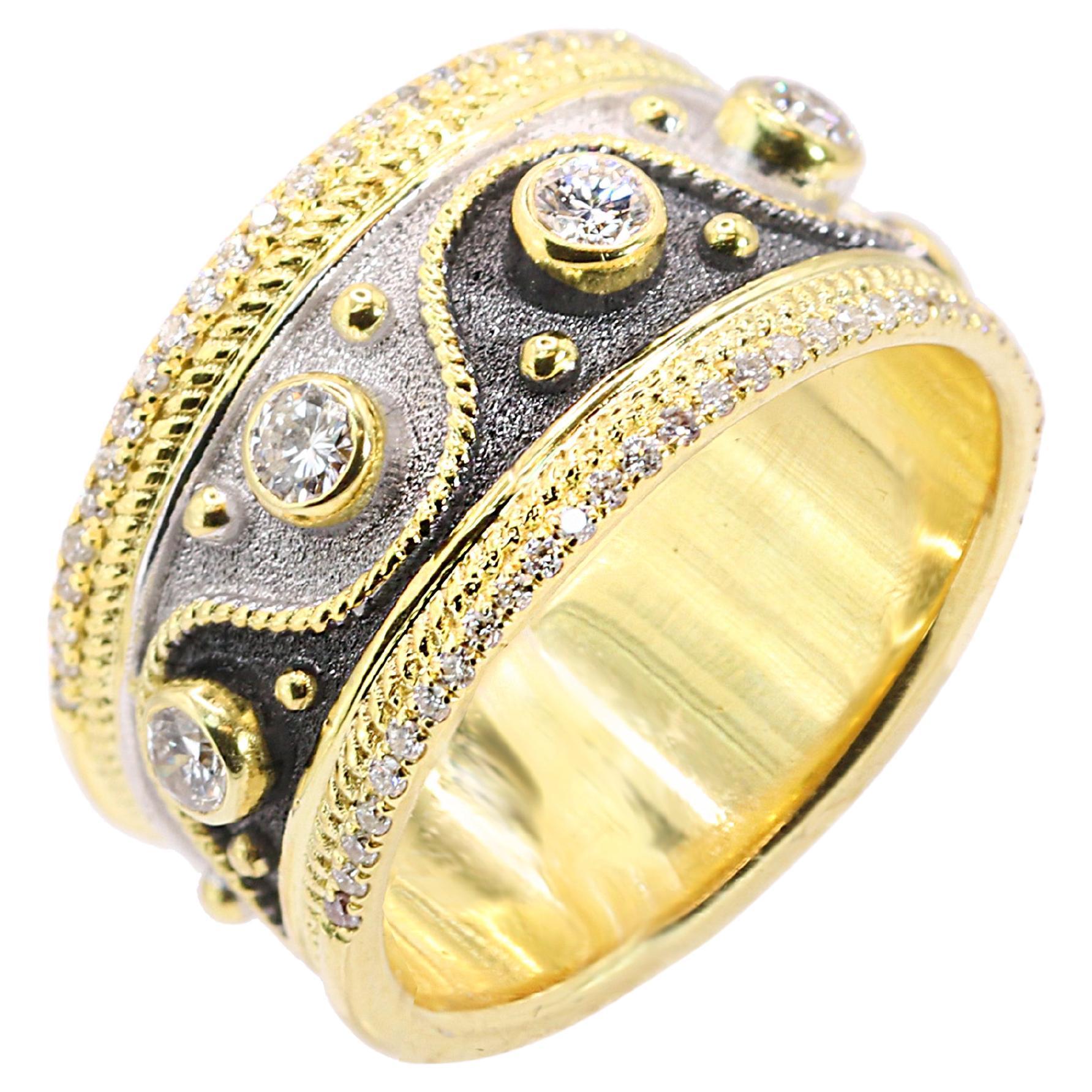 Georgios Collections Anillo de Diamantes de Oro Amarillo de 18 Kilates con Rodio Negro y Blanco