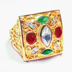 Anello con diamante e smeraldi e rubini in oro giallo 18 carati Georgios Collections