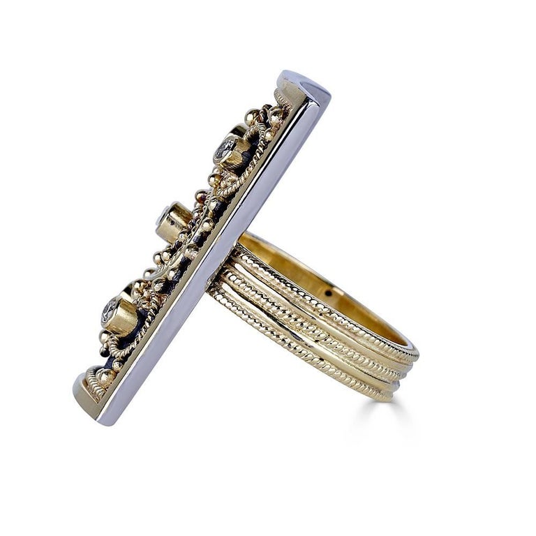 Women's Georgios Collections 18 Karat Yellow Gold Diamond Ring with Granulated Work. For Sale