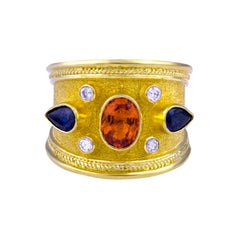 Georgios Collections 18 Karat Yellow Gold Diamond Multicolor Sapphires Wide Ring