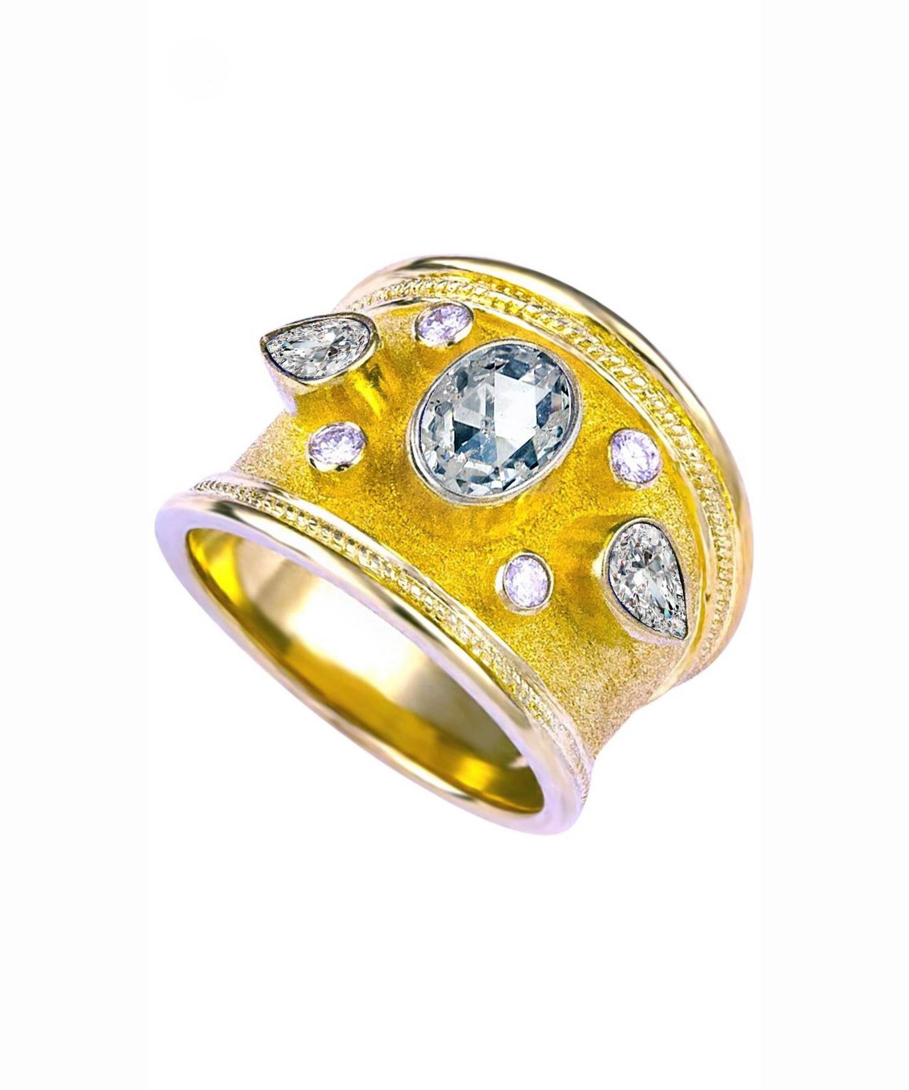 Georgios Collections Bague large en or jaune 18 carats avec diamants et saphirs multicolores en vente 1