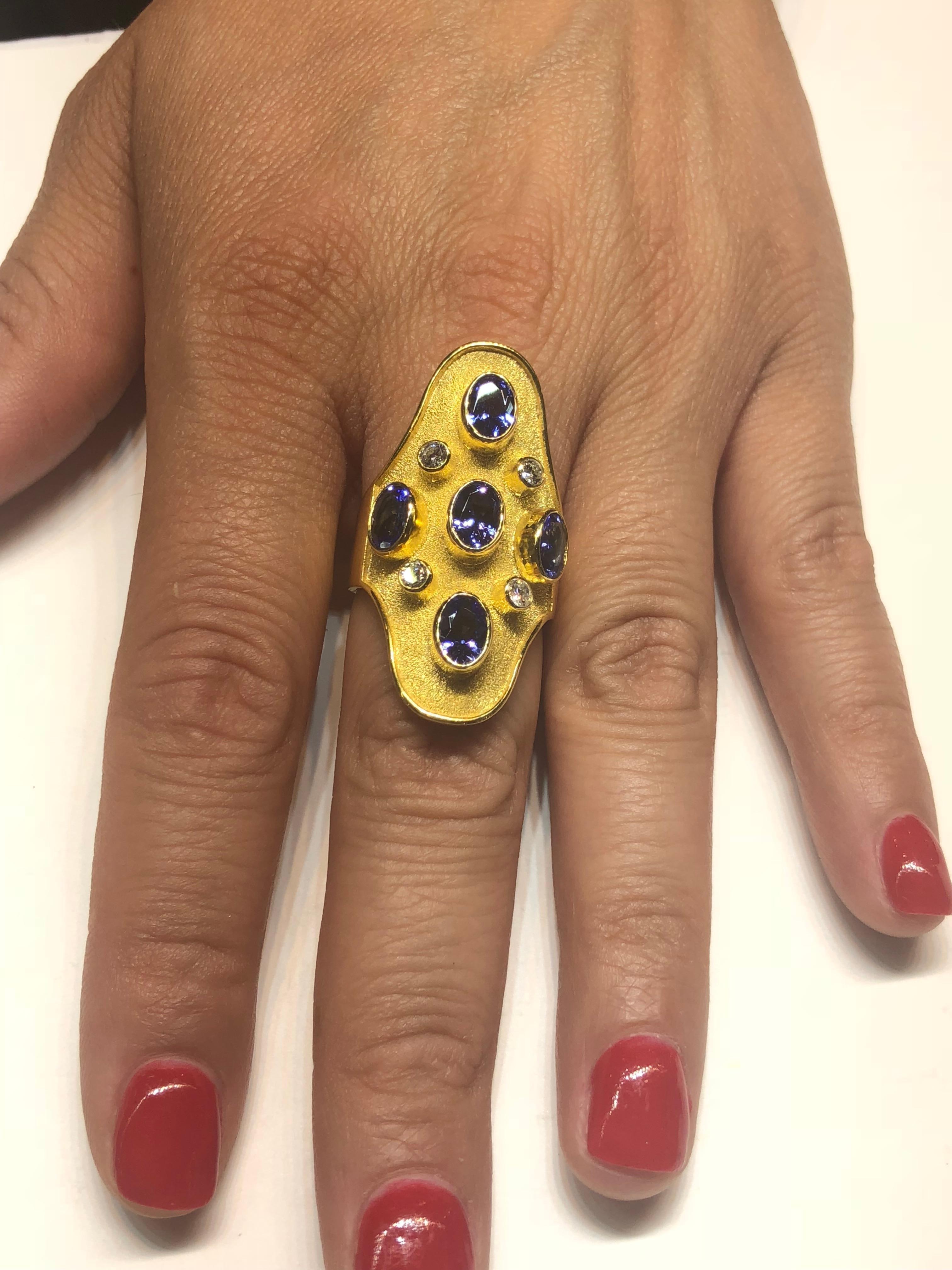 Women's Georgios Collections 18 Karat Yellow Gold Tanzanite and Diamond Long Band Ring