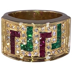 Georgios Collections 18 Karat Yellow Gold Diamond Ring with Rubies and Emeralds